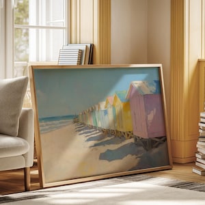 Coastal Beach Huts Canvas - Vibrant Oceanfront Art with Pastel Cabins - Summer Seaside Decor for Relaxed Coastal Living