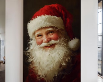 Vintage Weihnachtsmann Leinwanddruck - Nostalgische Weihnachtsdekoration mit Jolly Saint Nick im klassischen Weihnachtsmalerei-Stil