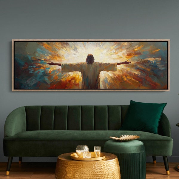 Jesus Welcoming All, Christian Artwork, Religious Artwork, Ready To Hang Panoramic Canvas Wall Art Print, Large Canvas Wall Art