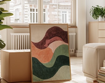 Abstract Earth Tone Waves | Modern Textured Geometric Wall Art
