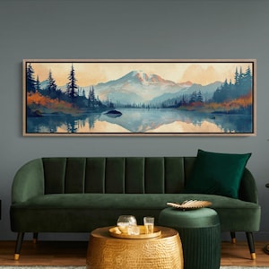 Panoramic Mount Rainier Mid Century Modern Canvas Wall Art