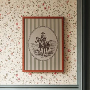 Vintage Cowboy on Horse Western Etching