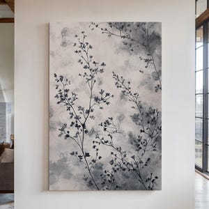 Elegant Black and White Floral Abstract Wall Art, Modern Botanical Decor, Minimalist Nature Print for Home or Office