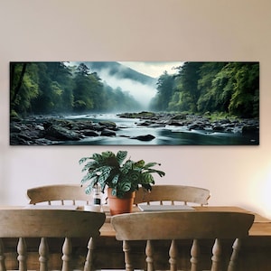 Great Smokey Mountains Sunset Photo Style Painting Canvas Print, Tennessee, North Carolina Landscape Wall Art, River Art, Ready To Hang