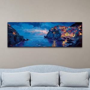 Manarola, Italy Canvas Wall Art Print, Italy modern wall decor, Cinque Terre print canvas, Panoramic Ready To Hang Canvas Popular art decor