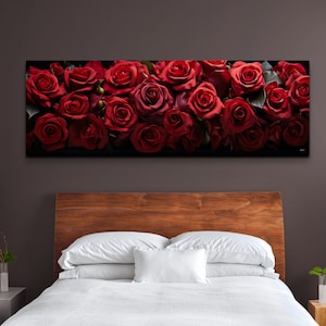 Red Rose Canvas, Flowers Wall Art, Bouquet of Roses, Large Wall Art, Red Canvas, Abstract Wall Art, Floral Canvas, Panoramic Wall Art