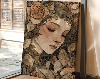 Dreaming Woman with Roses in Art Nouveau Style
