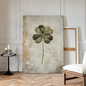 Elegant Four-Leaf Clover Wall Art with Rustic Gold Accents for Home or Office Decor - Canvas Hangable Wall Art Design