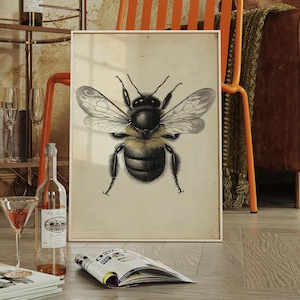 Bumblebee Wall Art – Vintage Insect Illustration with Botanical Charm, Detailed Naturalist Print for Rustic or Cottagecore Decor