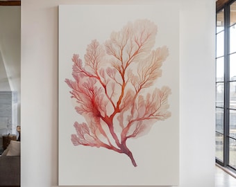 水彩画の赤い珊瑚、海の珊瑚の絵画、抽象的な海洋装飾、海に