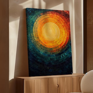 Vibrant Abstract Sun Canvas - Modern Colorful Wall Art - Bold Texture Painting - Warm Tones Home Decor - Radiant Energy Artwork
