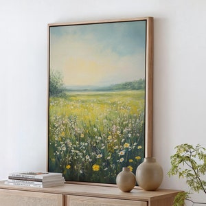Serene Wildflower Meadow Canvas - Tranquil Landscape Wall Art, Nature-Inspired Pastoral Scene, Spring Floral Artwork for Home Decor
