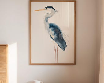 Elegant Heron Watercolor Print, Coastal Bird Wall Art, Heron Decor, Nature Animal Artwork, Bird Lovers Art, Modern Nature Illustration