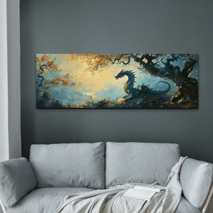 Panoramic Dragon Canvas Wall Art, Fantasy Wall Art, Dragon Art, Colorful Dragon Art, Office Art image 1