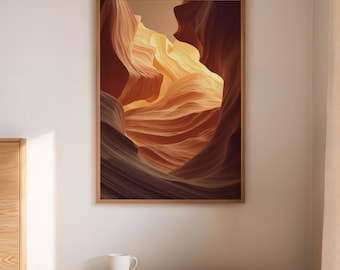 Antelope Canyon Leinwand Kunst | Abstrakte Wüstensandsteinformationen im goldenen Licht | Südwesten Naturlandschaft für modernes Dekor