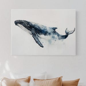 Humpback Whale Watercolor Art, Ocean Wall Decor, Blue Whale Painting, Marine Life Poster, Whale Lover Gift, Coastal Ocean Art Print