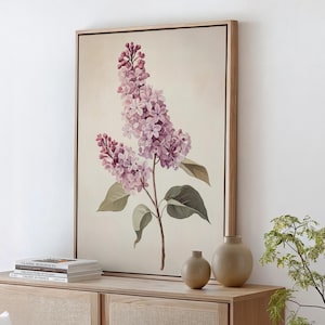 Lilac Flower Canvas Print, Vintage Botanical Wall Art, Soft Purple Floral Painting, Cottagecore Home Decor, Elegant Spring Bloom Poster