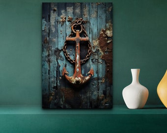 Rusty Anchor Canvas Wandkunst, Nautische Wandkunst, Bootshaus Dekor, Seemann Dekor, Büro Leinwand Wandkunst