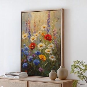 Colorful Wildflower Garden Canvas Art - Vibrant Floral Oil Painting, Summer Meadow Wall Decor, Nature Flower Field Print