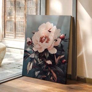 Romantic White Peony Canvas Art - Elegant Botanical Floral Wall Décor - Perfect Vintage-Inspired Artwork for Bedroom or Living Room