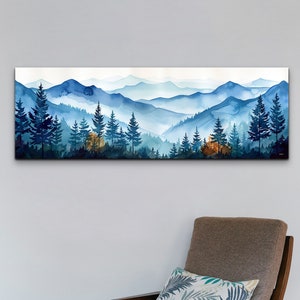 Adirondack Mountains Mid Century Modern Panoramic Scenery Canvas Wall Art