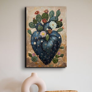 Das schwarze dornige Kaktus-Herz bereit, Leinwand-Wandkunst, südwestliche Leinwand-Wandkunst zu hängen
