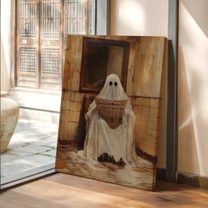 Vintage Ghost Wall Art, Spooky Bathroom Decor, Haunted House Aesthetic, Gothic Horror Canvas, Creepy Ghost Painting, Dark Academia Print