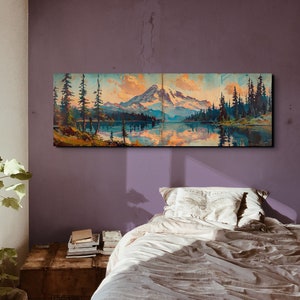 Panoramic Mount Rainier Mid Century Modern Canvas Wall Art