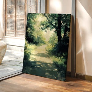Serene Forest Pathway Bathed in Soft Sunlight, Lush Greenery, and a Tranquil, Peaceful Walk Through Nature’s Embrace