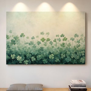 Vibrant Green Shamrock Field Canvas Wall Art - Nature-Inspired Hangable Decor for Serene and Elegant Home Spaces