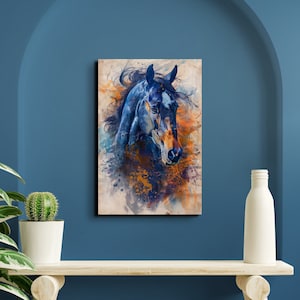 Abstract Color Pop Dark Horse Ready To Hang Canvas Wall Art, Horse Art, Canvas Art, Horse Artwork, Large Artwork