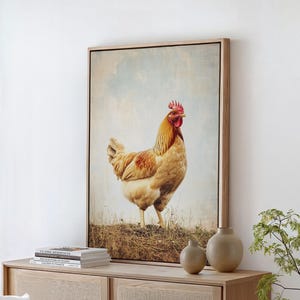 Vintage Chicken Canvas Art, Rustic Farmhouse Decor, Country Hen Illustration, Cottagecore Wall Print, Farm Animal Poster