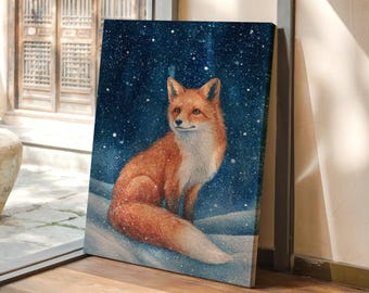 Red Fox in Snowy Night Sky