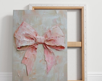 Abstrakte rosa Schleifen-Leinwandkunst - schickes strukturiertes Bandgemälde für moderne Wohnkultur und aufhängbare Wandkunst