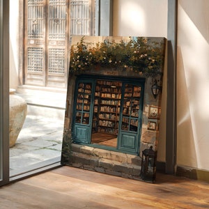 Charming Bookshop Canvas Art - Rustic European Bookstore Print for Literary and Vintage Home Decor