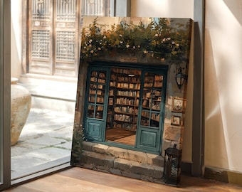 Charming Bookshop Canvas Art - Rustic European Bookstore Print for Literary and Vintage Home Decor