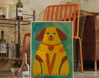 Ilustração ousada de cachorro amarelo | Arte de parede moderna e excêntrica para animais de estimação