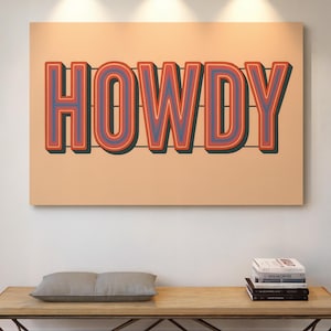 Retro Western HOWDY Wall Art Print – Colorful Cowboy Greeting Poster for Country, Rustic, or Western Home Decor