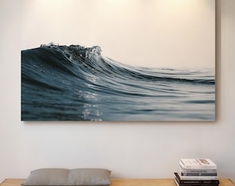 Minimal Ocean Wave Canvas Wall Art | Serene Blue Sea Photography Print | Modern Coastal Decor for Beach House and Nautical Interiors