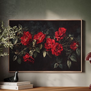 Elegante lienzo de rosas rojas para pared: lujoso cuadro floral para decoración moderna del hogar para colgar