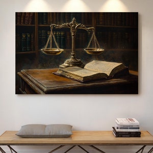 Vintage Justice Scales Canvas - Law Office Decor - Legal Books Artwork - Attorney Gift - Courtroom Wall Art - Classic Law Print