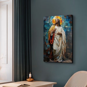 Mosaic Stained Glass Style Jesus Canvas Wall Art
