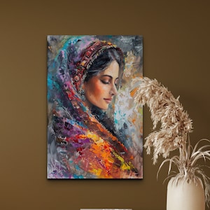 Indian Woman Ready To Hang Canvas Wall Art Print, Rajasthani Woman Canvas Wall Art, Indian Wall Decor