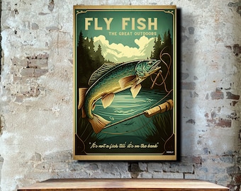 Vintage Fly Fishing Wall Art Canvas Retro Fishing Print Travel