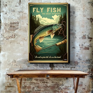 Vintage Fly Fishing Wall Art Canvas - Retro Fishing Print - Travel Poster, Sports, Home Art, Wall Art, Gift For Him, Dad Gift, KoolyArt