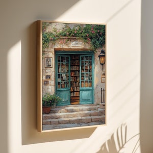 Vintage Bookstore Canvas Art - Rustic European Bookshop Wall Print for Cozy Library or Literary Home Decor