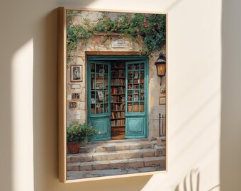 Vintage Bookstore Canvas Art - Rustic European Bookshop Wall Print for Cozy Library or Literary Home Decor