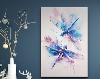 Watercolor Dragonfly Ready To Hang Canvas Wall Art, Dragonfly Art, Ready To Hang Canvas, Home Decor, Wall Art