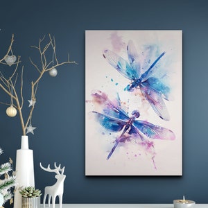 Watercolor Dragonfly Ready To Hang Canvas Wall Art, Dragonfly Art, Ready To Hang Canvas, Home Decor, Wall Art