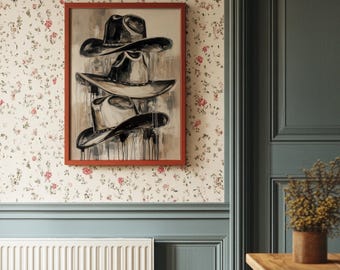 Tre cappelli da cowboy in bianco e nero rustico